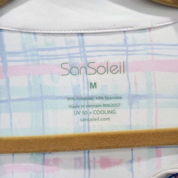 SanSoleil 1/4 Zip UV 50 Cooling Green Blue Mesh Sleeve Panel Golf Pullover Med - Picture 2 of 8